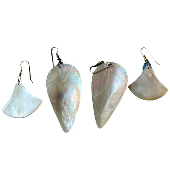 Lot Of Two (2) Abalone? Shell Pierced Dangle Earrings Unique Shapes - Picture 7 of 9